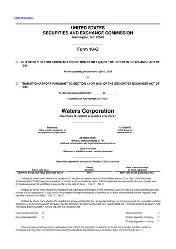 Thumbnail Waters Corporation 10-Q Quarterly Report FY2023 