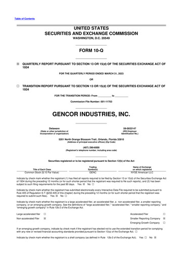 Miniature Gencor Industries
 10-Q Rapport trimestriel 2023 