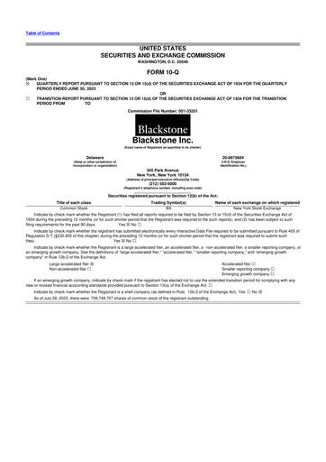 Thumbnail Blackstone Group 10-Q Quarterly Report FY 