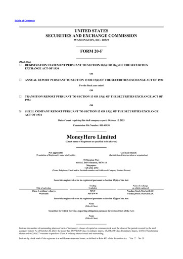 Vorschaubild MoneyHero 20-F Jahresbericht 