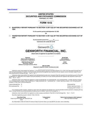 Miniature Genworth Financial
 10-Q Rapport trimestriel 2023 