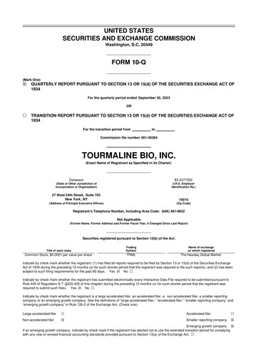 Thumbnail Tourmaline Bio 10-Q Quarterly Report FY2023 