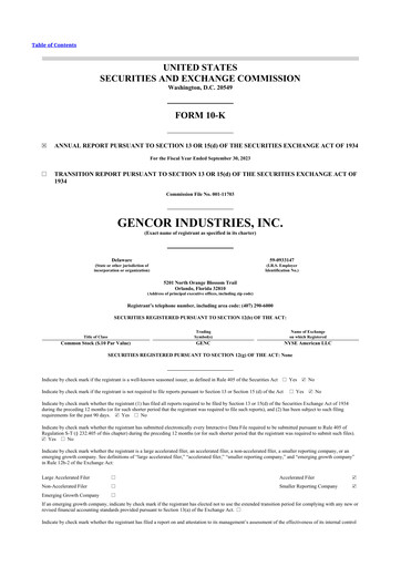 Miniature Gencor Industries
 10-K Rapport annuel 2023