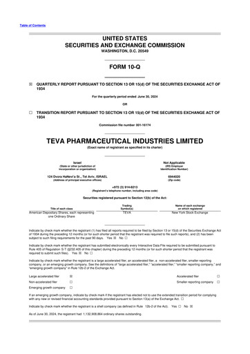 Vorschaubild Teva Pharmaceutical Industries 10-Q Quartalsbericht 2024 