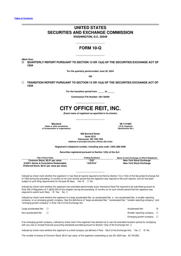 Thumbnail City Office REIT
 10-Q Quarterly Report FY2024 