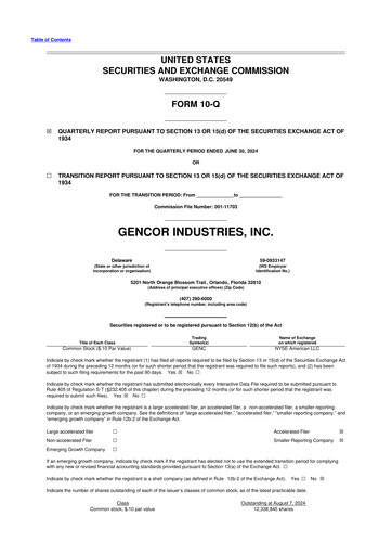 Miniature Gencor Industries
 10-Q Rapport trimestriel 2024 