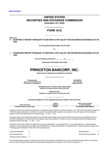 Miniature Princeton Bancorp 10-Q Rapport trimestriel 2024 