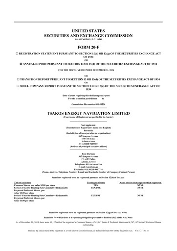 Thumbnail Tsakos Energy Navigation 20-F Annual Report 2024