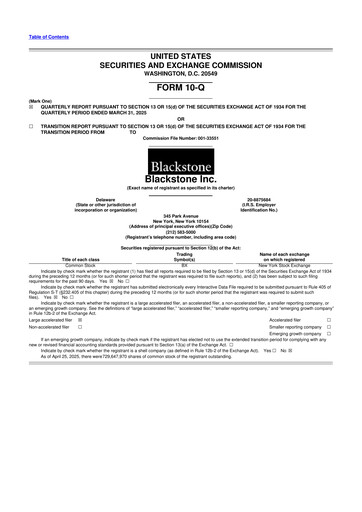 Thumbnail Blackstone Group 10-Q Quarterly Report FY 