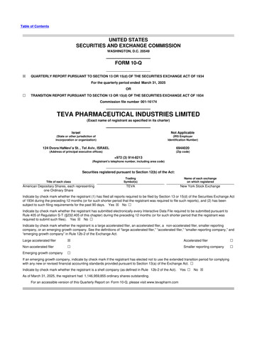 Vorschaubild Teva Pharmaceutical Industries 10-Q Quartalsbericht 2025 