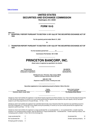 Miniature Princeton Bancorp 10-Q Rapport trimestriel 2025 