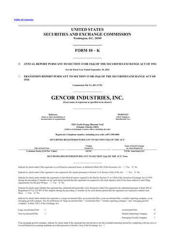 Miniature Gencor Industries
 10-K Rapport annuel 2024