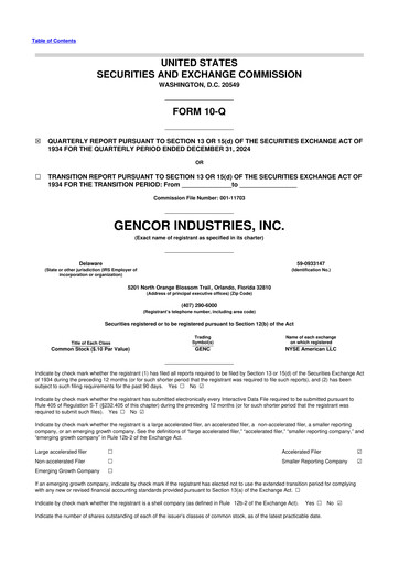 Miniature Gencor Industries
 10-Q Rapport trimestriel 2025 