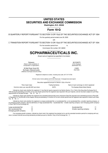 Thumbnail scPharmaceuticals 10-Q Quarterly Report FY2025 