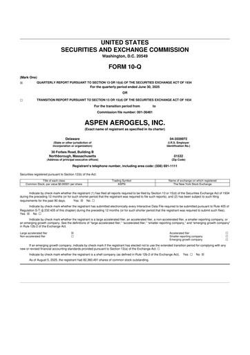 Vorschaubild Aspen Aerogels 10-Q Quartalsbericht 2025 