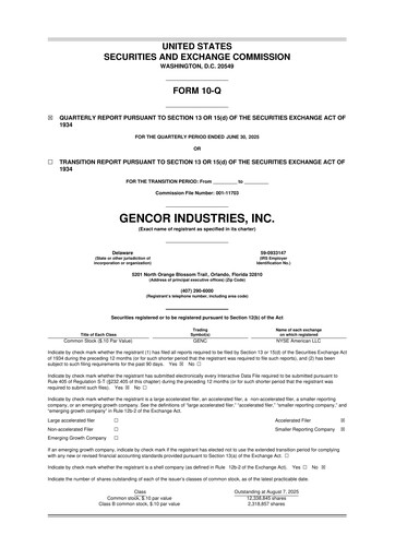 Miniature Gencor Industries
 10-Q Rapport trimestriel 2025 