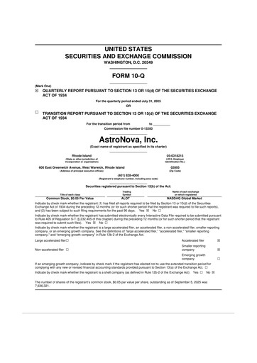 Miniature AstroNova, Inc. 10-Q Rapport trimestriel 2026 