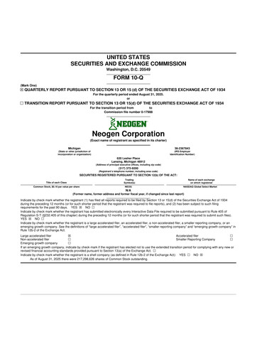 Vorschaubild Neogen 10-Q Quartalsbericht 2026 