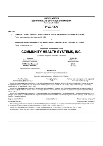 Thumbnail Community Health Systems
 10-Q Quarterly Report FY2025 