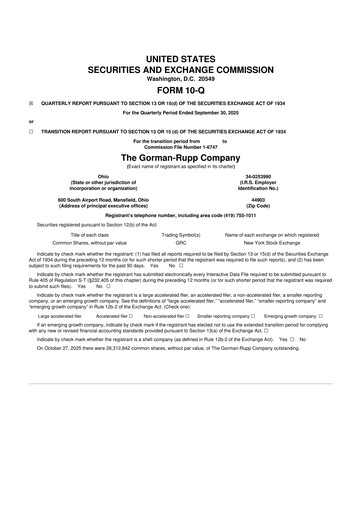 Vorschaubild Gorman-Rupp 10-Q Quartalsbericht 2025 