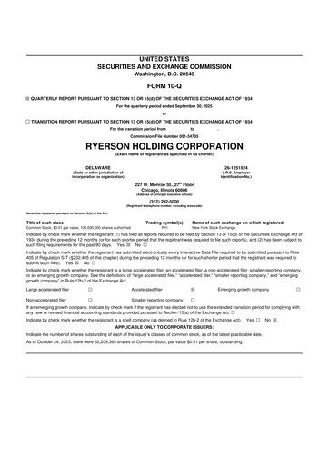 Miniature Ryerson 10-Q Rapport trimestriel 2025 