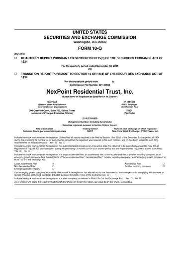 Thumbnail NexPoint Residential Trust 10-Q Quarterly Report FY2025 