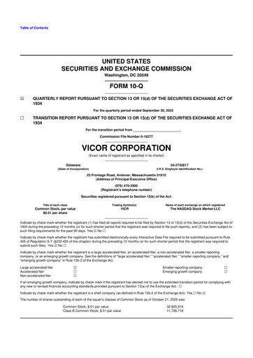Miniature Vicor
 10-Q Rapport trimestriel 2025 