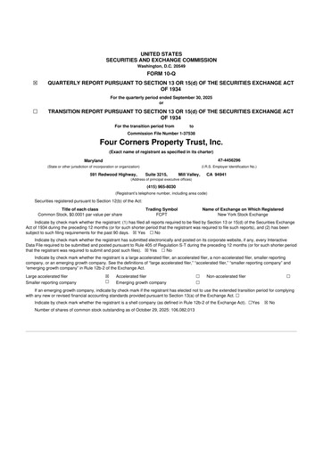 Thumbnail Four Corners Property Trust 10-Q Quarterly Report FY2025 