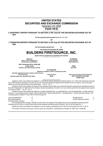 Miniature Builders FirstSource
 10-Q Rapport trimestriel 2025 