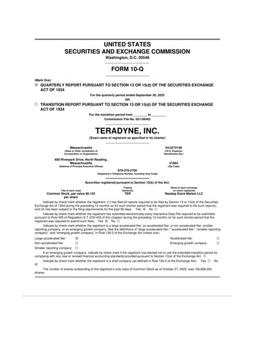 Miniature Teradyne 10-Q Rapport trimestriel 2025 