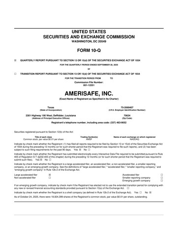 Thumbnail AMERISAFE 10-Q Quarterly Report FY2025 