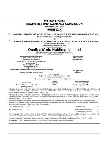Thumbnail OneSpaWorld 10-Q Quarterly Report FY2025 