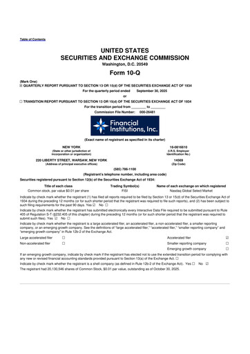 Thumbnail Financial Institutions 10-Q Quarterly Report FY2025 
