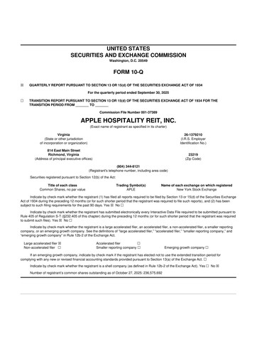 Thumbnail Apple Hospitality REIT
 10-Q Quarterly Report FY2025 