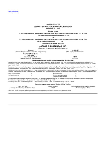 Thumbnail Axsome Therapeutics
 10-Q Quarterly Report FY2025 