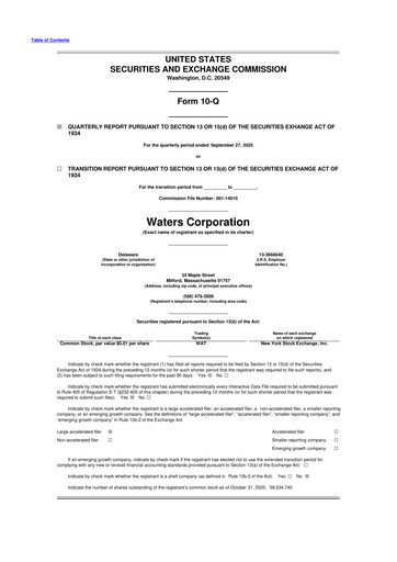 Thumbnail Waters Corporation 10-Q Quarterly Report FY2025 