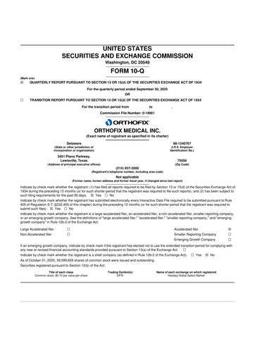 Thumbnail Orthofix Medical
 10-Q Quarterly Report FY2025 
