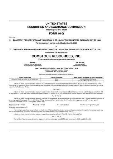 Thumbnail Comstock Resources 10-Q Quarterly Report FY2025 