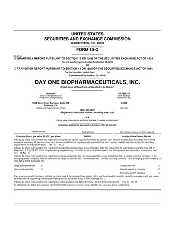 Vorschaubild Day One Biopharmaceuticals 10-Q Quartalsbericht 2025 