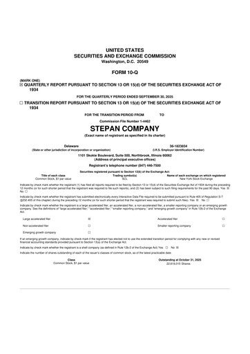 Thumbnail Stepan Company
 10-Q Quarterly Report FY2025 