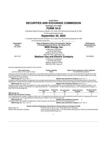 Thumbnail MGE Energy
 10-Q Quarterly Report FY2025 