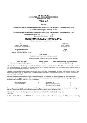 Thumbnail Benchmark Electronics
 10-Q Quarterly Report FY2025 