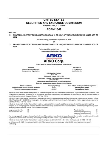 Miniature ARKO Corp. 10-Q Rapport trimestriel 2025 