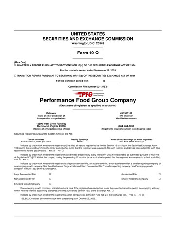 Miniature Performance Food Group 10-Q Rapport trimestriel 2026 