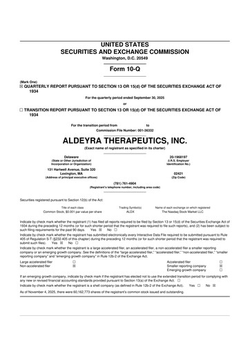 Thumbnail Aldeyra Therapeutics
 10-Q Quarterly Report FY2025 
