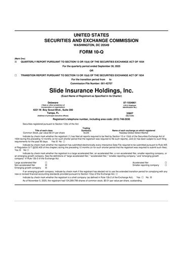 Thumbnail Slide Insurance 10-Q Quarterly Report FY2025 