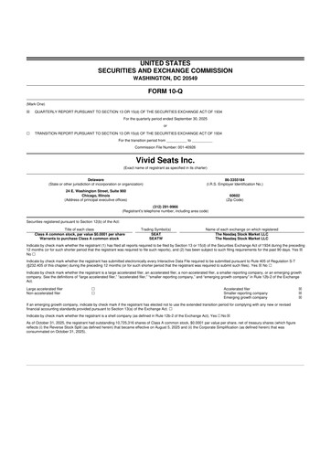 Thumbnail Vivid Seats 10-Q Quarterly Report FY2025 