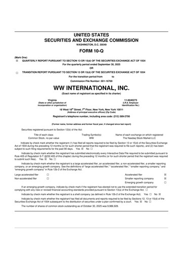 Thumbnail Weight Watchers 10-Q Quarterly Report FY2025 