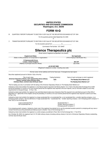 Vorschaubild Silence Therapeutics 10-Q Quartalsbericht 2025 