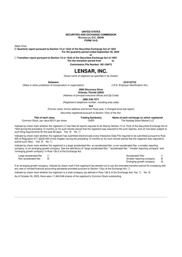 Miniature LENSAR 10-Q Rapport trimestriel 2025 